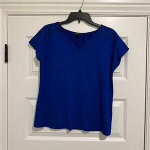 Cable & Gauge Royal Blue V-Neck Short Sleeve Blouse